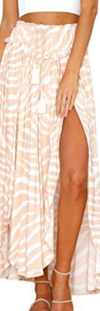 ECOWISH Long Boho Zebra Print Skirt